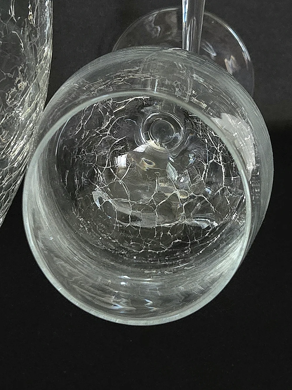 RARE Pier 1 Angled Crackle Glass 7pc Hostess Set - Carafe & 6 Hand-Blown Goblets